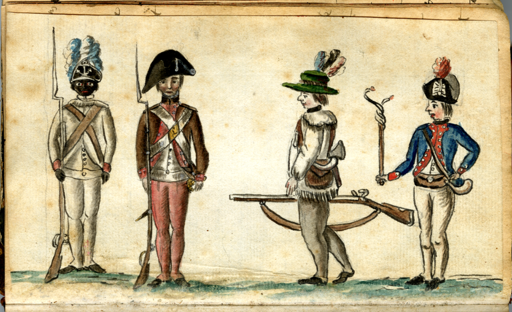 Jean-Baptiste-Antoine DeVerger, "American soldiers at the siege of Yorktown," 1781, via Wikimedia. 