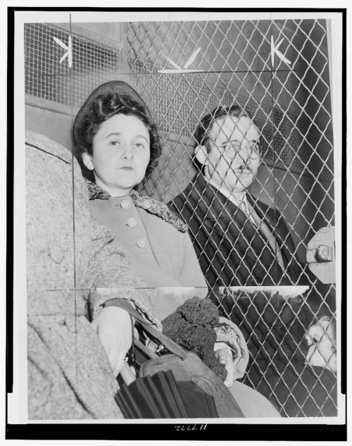 The environment of fear and panic instigated by McCarthyism led to the arrest of many innocent people. Still, some Americans accused of supplying top-secret information to the Soviets were in fact spies. The Rosenbergs were convicted of espionage and executed in 1953 for giving information about the atomic bomb to the Soviets. This was one case that has proven the test of time, for as recently as 2008 a co-conspirator of the Rosenbergs admitted to spying for the Soviet Union. Roger Higgins, “[Julius and Ethel Rosenberg, separated by heavy wire screen as they leave U.S. Court House after being found guilty by jury],” 1951. Library of Congress, http://www.loc.gov/pictures/item/97503499/. 