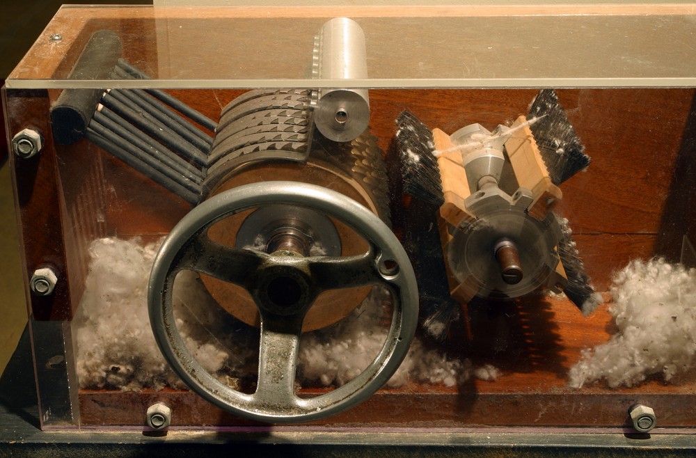 This photograph from the Eli Whitney museum shows a 19th-century cotton gin. 