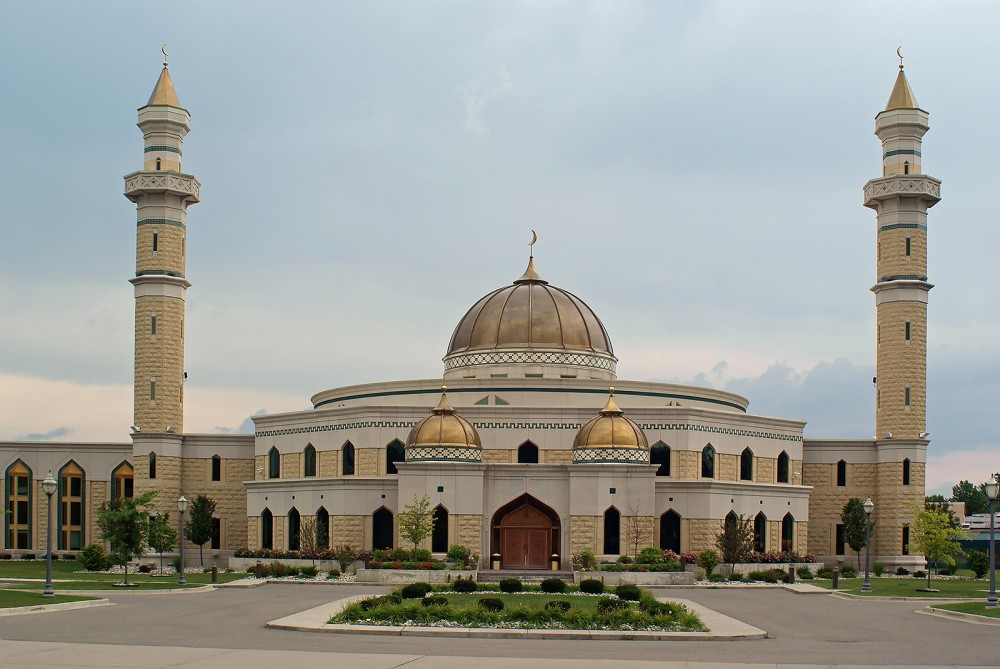 Opened in 2005, this beautiful new mosque at the Islamic Center of America in Dearborn, Michigan, is the largest such religious structure in the United States. Muslims in Dearborn have faced religious and racial prejudice, but the suburb of Detroit continues to be a central meeting-place for American Muslims. Photograph July 8, 2008. Wikimedia, http://commons.wikimedia.org/wiki/File:Islamic_Center_of_America.jpg.
