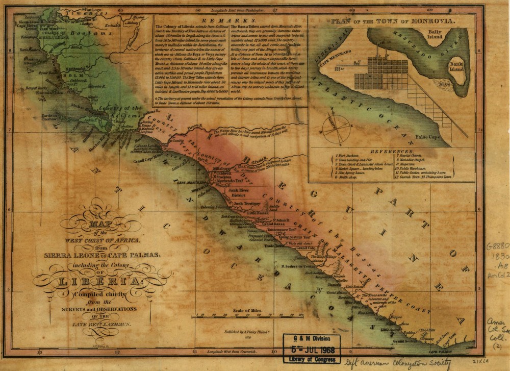 The issue of emigration elicited disparate reactions from African Americans. Tens of thousands left the United States for Liberia, a map of which is shown here, to pursue greater freedoms and prosperity. Most emigrants did not experience such success, but Liberia continued to attract black settlers for decades. J. Ashmun, Map of the West Coast of Africa from Sierra Leone to Cape Palmas, including the colony of Liberia…, 1830. Library of Congress, http://memory.loc.gov/cgi-bin/query/h?ammem/gmd:@field%28NUMBER+@band%28g8882c+lm000002%29%29. 