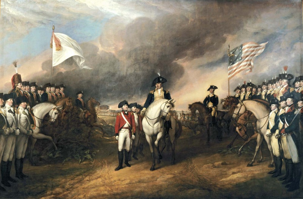 Lord Cornwallis’s surrender signalled the victory of the American revolutionaries over what they considered to be the despotic rule of Britain. This moment would live on in American memory as a pivotal one in the nation’s origin story, prompting the United States government to commission artist John Trumbull to create this painting of the event in 1817. John Trumbull, Surrender of Lord Cornwallis, 1820. Wikimedia, http://commons.wikimedia.org/wiki/File:Surrender_of_Lord_Cornwallis.jpg. 