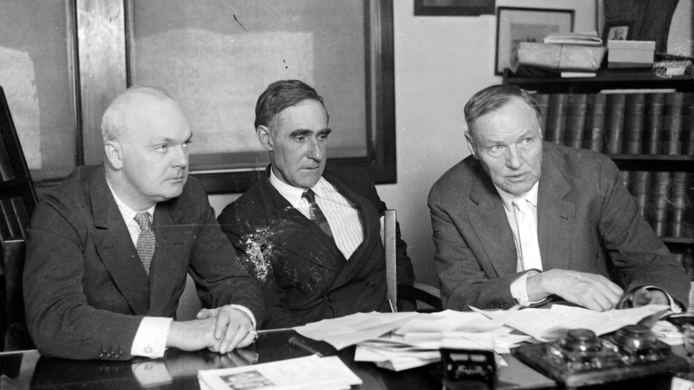 A photograph of the defense team in the Scopes Trial: Dudley Field Malone, Dr. John R. Neal, and Clarence Darrow. 