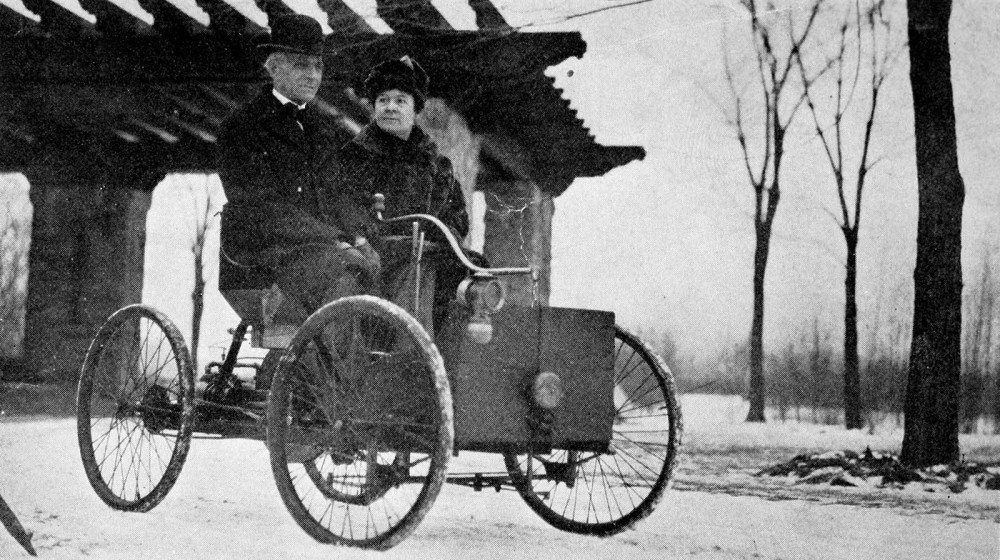 The automobile changed American life forever. Rampant consumerism, the desire to travel, and the affordability of cars allowed greater numbers of Americans to purchase automobiles. This was possible only through innovations in automobile design and manufacturing led by Henry Ford in Detroit, Michigan. Ford was a lifelong inventor, creating his very first automobile – the quadricycle – in his home garage. From The Truth About Henry Ford by Sarah T. Bushnell, 1922. Wikimedia, http://commons.wikimedia.org/wiki/File:Mr_and_Mrs_Henry_Ford_in_his_first_car.jpg.