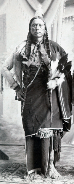 In 1874, Quanah Parker (of Comanche and English-American ancestry) led a Comanche war party into northern Texas to avenge their slain relatives. This failed attempt led to the reversal of federal policy in Washington, and eventually depleted the food source and economic livelihood of the Comanches. Parker afterwards became chief over all Comanches on the newly settled Oklahoma reservation, and, through smart investing, soon was the single richest native American of the late nineteenth century. Photograph portrait of Quanah Parker, c. 1890. Wikimedia, http://commons.wikimedia.org/wiki/File:Quanah_Parker_c1890.png.