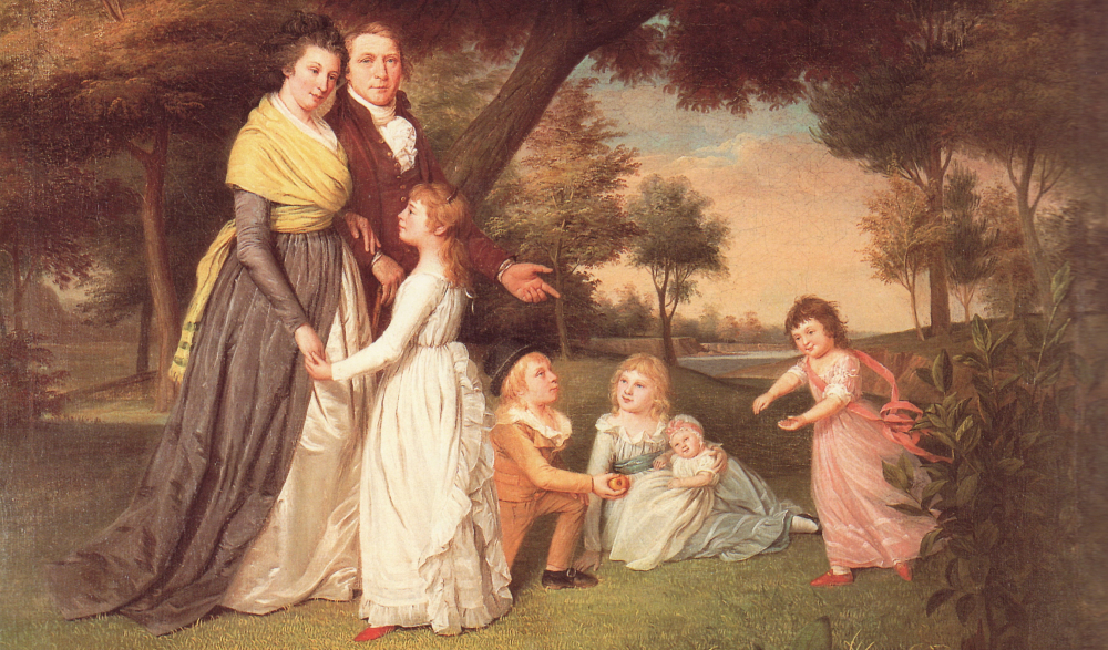 The artist James Pealse painted this portrait of his wife Mary and five of their eventual six children. Peale and others represented women as responsibl for the health of the republic through their roles as wives as mothers. Though unmistakably steeped in the gendered assumptions about female sexuality and domesticity that denied women an equal share of the political rights men enjoyed, these statements also conceded the pivotal role women played as active participants in partisan politics. Via Wikimedia. 