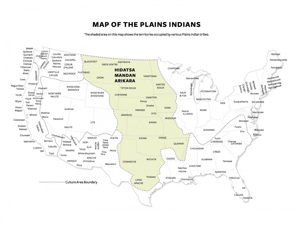 This map shows the locations of various Native American groups that lived on the plains. 
