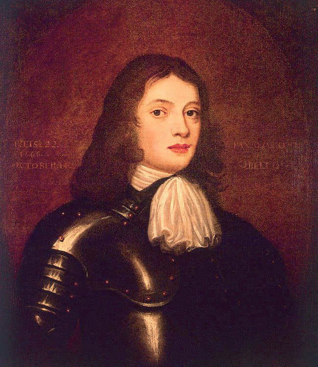 Color portrait of British Quaker William Penn wearing a suit of armor, 1666. Penn, the founder of “Penn’s Woods,” or Pennsylvania, established the colony on Quaker ideals. 
