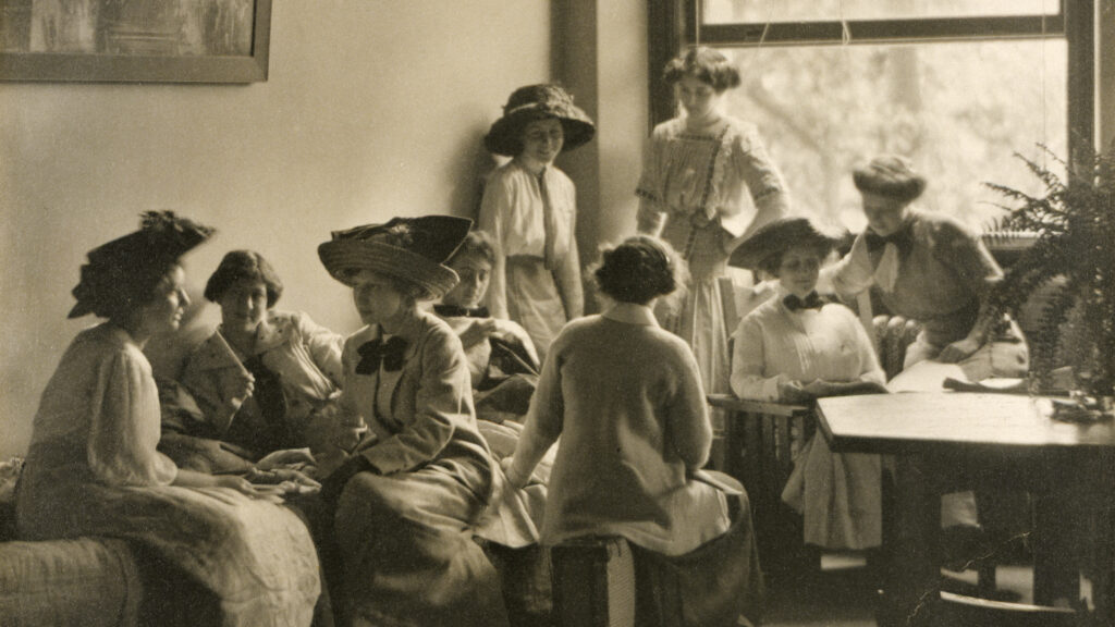 Young women take a break from classes at Columbia Teacher’s College in 1912. 