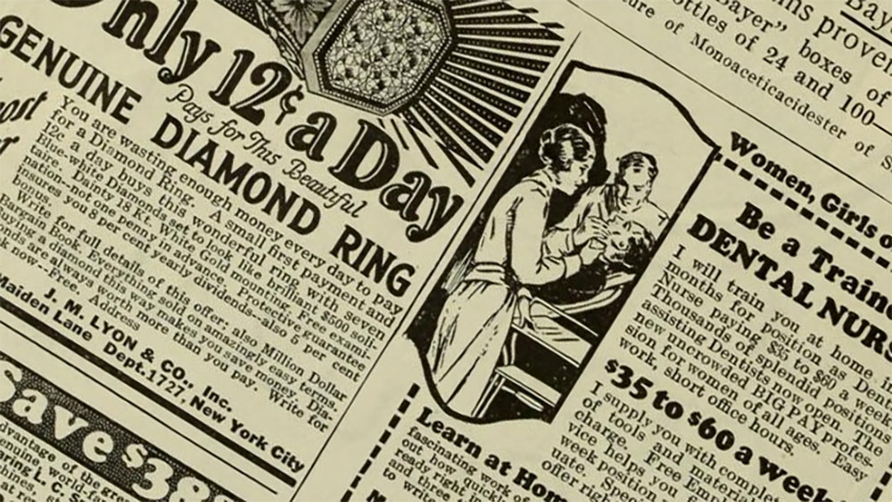In the 1920s, Americans bought magazines like Photoplay to learn about the stars of their new favorite entertainment media: the movies. Advertisers took advantage of this broad audience to promote a wide range of consumer goods and services to both men and women. 